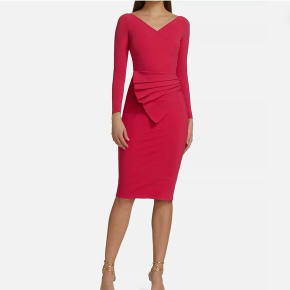 Chiara Boni La Petite Robe Kaya Pink/Cherry  Pleated Detail Sheath Dress‎ 4/40 - Picture 1 of 12